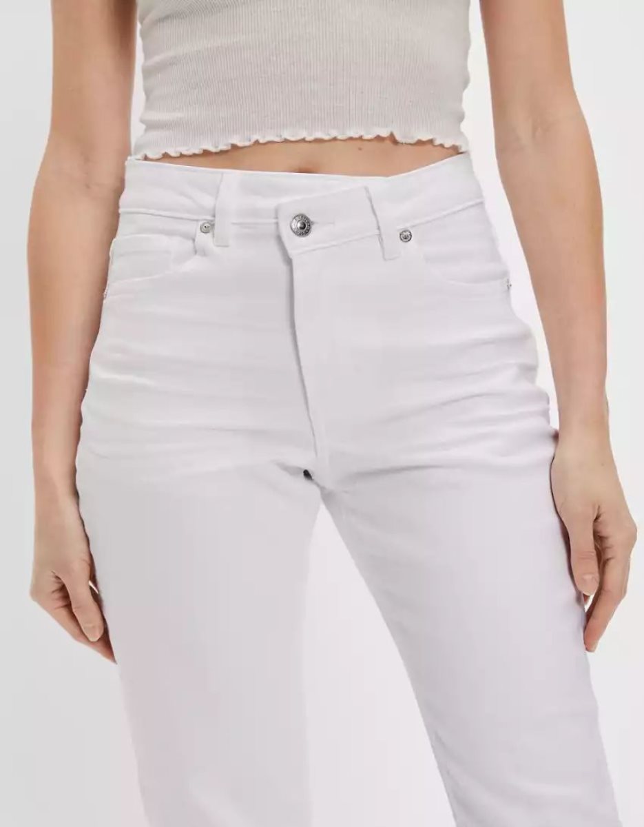 Jean American Eagle AE Stretch Mom Blanche Femme | QEM-46808281